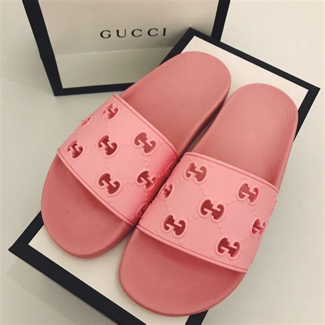 gucci pink fur slides|gucci denim slides.